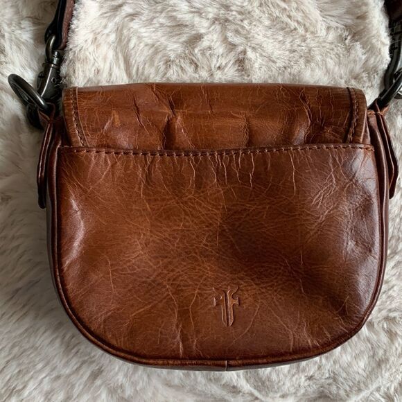 Frye Melissa Whipstitch Mini Saddle Distressed Leather Brown Crossbody Brown - Picture 6 of 14